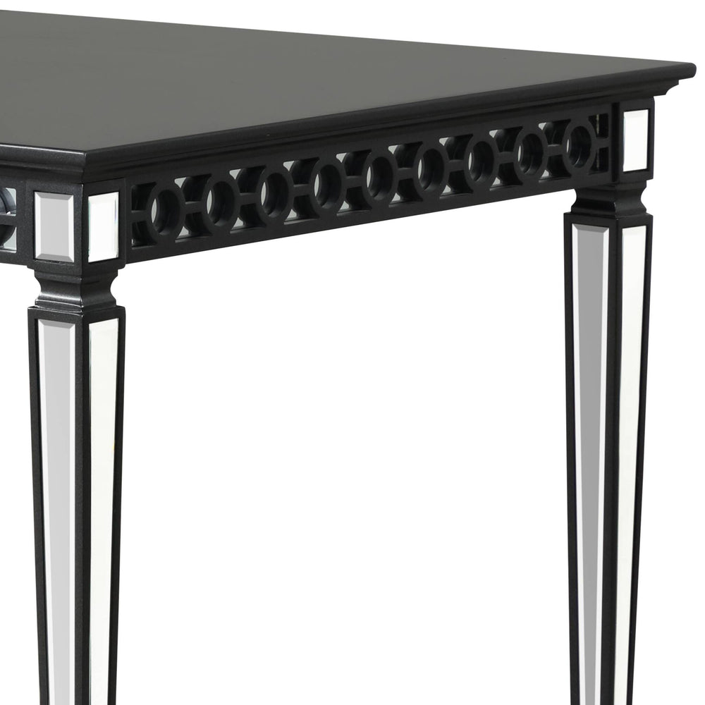 English Elm Varian Mirrored Black Dining Table with 18" Extension Leaf, Beveled Inlay & Tapered Legs Elegance B2726P256326