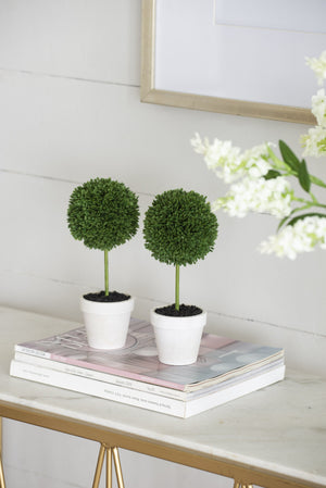 English Elm S/3 Mini Faux Topiaries in Cream Pots — Set of 3 Table Centerpiece, Lifelike Greenery for Home Decor W2078P294233
