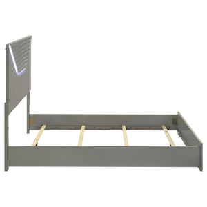 English Elm Pierce Grey High Gloss Queen Bed with Diamond Textured Panel and Touch LED Headboard, Modern Romantic Design B062S01369