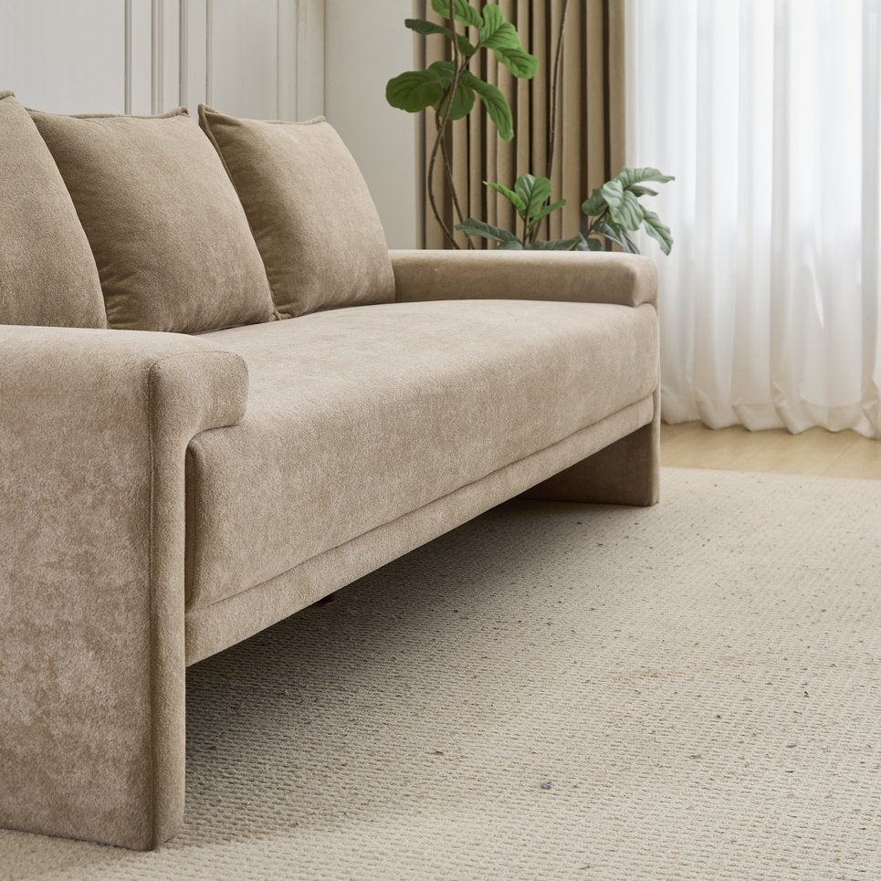 English Elm Christopher Knight Home® - Algora Modern 84.5" 3-Seater Velvet Sofa with Durable Wooden Frame, Breathable Foam Cushions Camel N773IS00037N