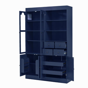 English Elm Topmax Shaker Buffet Hutch with Glass Doors Drawers and Pull-out Trays Blue SP000092AAC
