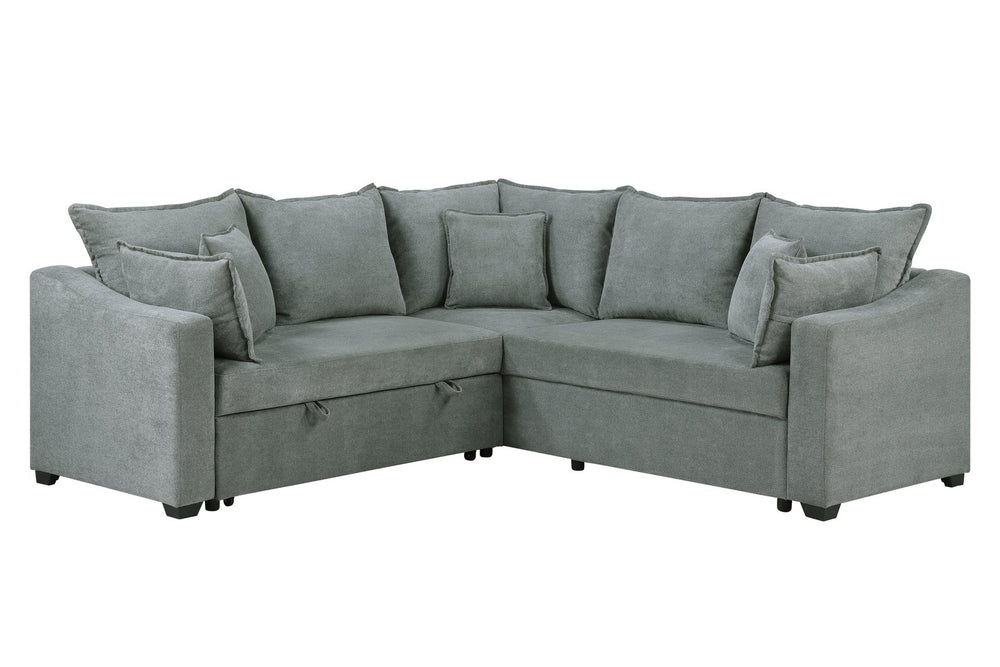 English Elm Allen 92" Gray Woven Fabric Sleeper Sectional Sofa with Pull-Out Bed, Modern Comfort & Throw Pillows B061S00895