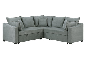 English Elm Allen 92" Gray Woven Fabric Sleeper Sectional Sofa with Pull-Out Bed, Modern Comfort & Throw Pillows B061S00895
