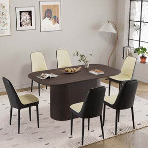 English Elm 63" Medieval Modern Dining Table Set With 6 Pu Chairs - Stylish, Easy Assembly, Durable Design For Home W2189S00703