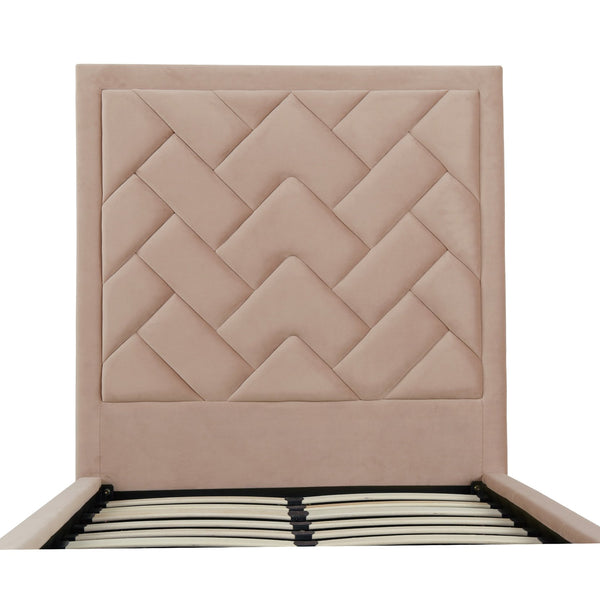 English Elm Crosby Twin Upholstered Velvet Bed with Chevron Stitched Headboard, Solid Slats, No Box Spring Needed Natural B365S00045