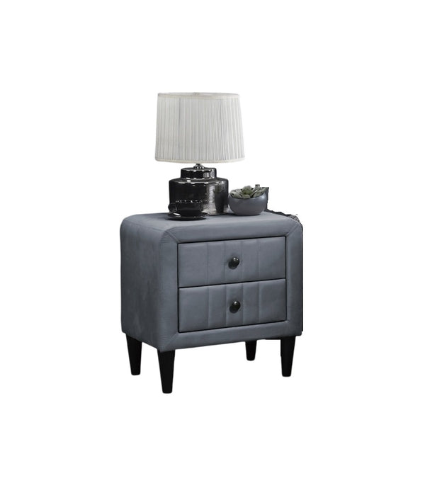 English Elm Grey Velvet Nightstand with 2 Spacious Drawers, Sleek Tempered Legs, 21"x16"x22"H Stylish Bedside Storage and Easy Assembly B011P190167