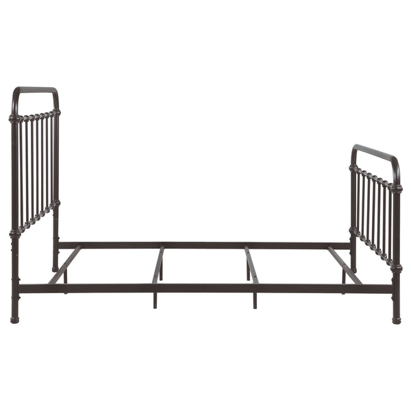 English Elm Olaleye Dark Bronze Queen Metal Spindle Panel Bed with Vintage Charm, Slatted Airflow & Six-Leg Stability B062P331061