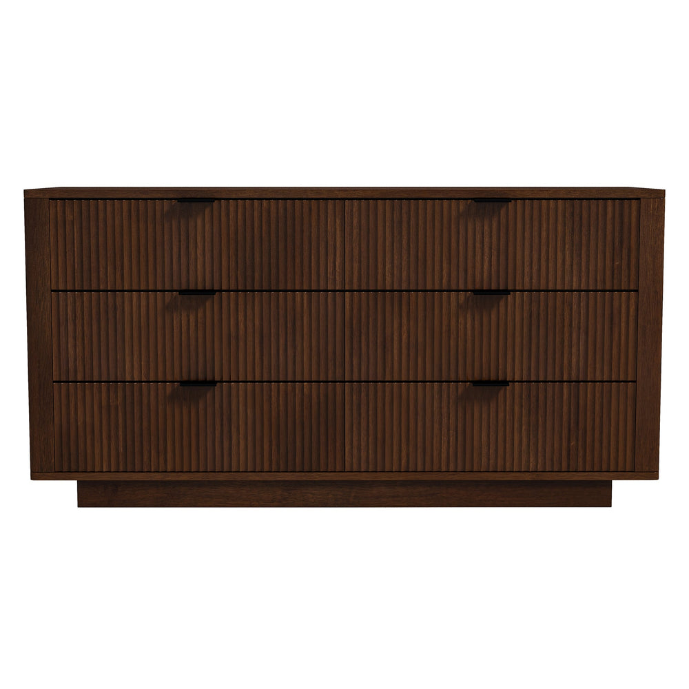 English Elm Ashcroft Furniture - Lola Solid Wood Mid-Century Walnut Dresser 6 Drawers — Tall Storage, TV Stand Up to 45" B183P231916