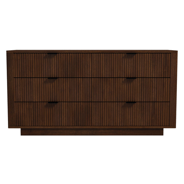 English Elm Ashcroft Furniture - Lola Solid Wood Mid-Century Walnut Dresser 6 Drawers — Tall Storage, TV Stand Up to 45" B183P231916