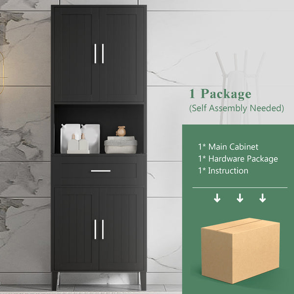 English Elm 70.9" High Freestanding Tall Bathroom Cabinet with Soft-Close Doors, Drawer & Adjustable Shelves for Organized Living Black N729P272001B