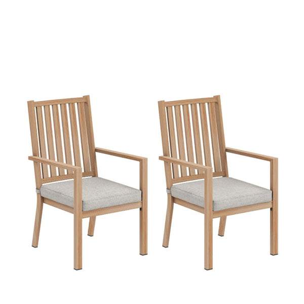 English Elm Set of 2 Outdoor Aluminum Dining Chairs Wood-grain Finish with Waterproof Cushions Gray+ Khaki B082P455185