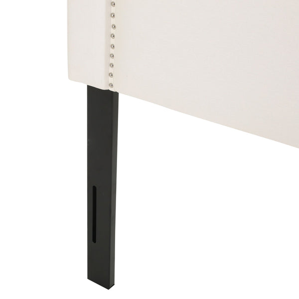 English Elm Christopher Knight Home® - Upholstered Modern Nailhead Headboard for Queen Beds with Black Iron Legs, Adjustable Height Elegance Ivory 58969.00IVY