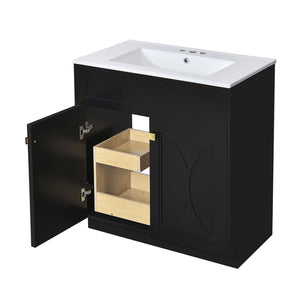English Elm 30'' Modern Bathroom Vanity With Ceramic Sink, Soft-Close Doors, Gold Handles & Ample Storage Space N710P194898B