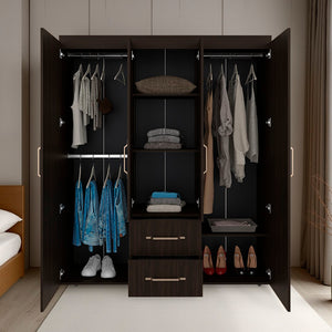 English Elm Bethel Slim Profile Wardrobe Armoire with Hanging Rods Open Shelves and Drawer B128S00245