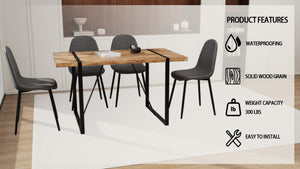 English Elm 55" Dark Wood Mdf Dining Table Set with Four Suede Chairs Matte Black Metal Base W2189S00936