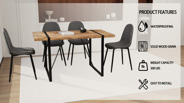 English Elm 55" Dark Wood Mdf Dining Table Set with Four Suede Chairs Matte Black Metal Base W2189S00936