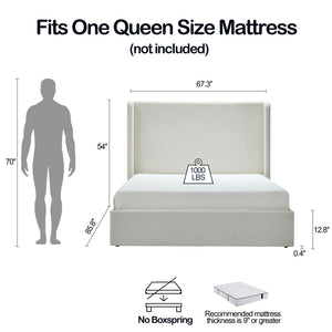English Elm Carmen Wingback Queen Platform Bed Ivory Chenille Upholstered 54 Inch Tall Headboard B191P465408