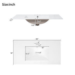 English Elm 36" Modern Bathroom Vanity with Ceramic Sink, Soft-Close Doors, 3 Drawers & Ample Storage for Small Baths Gray N729P280194E