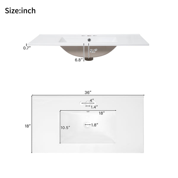 English Elm 36" Modern Bathroom Vanity with Ceramic Sink, Soft-Close Doors, 3 Drawers & Ample Storage for Small Baths Gray N729P280194E