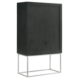 English Elm Washoe Rustic Walnut & Black 2-Door Bar Cabinet with Wine Rack, Stemware Storage, Industrial Frame B062P358300