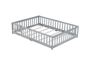 English Elm Full Size Floor Bed With Safety Guardrails & Door - Eco-Friendly Rubberwood, Easy Assembly, Grey W504P286378