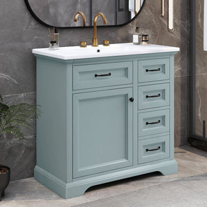 English Elm Christopher Knight Home® - 36" Bathroom Vanity with Ceramic Sink, Soft-Close Doors, 4 Drawers & Ample Storage, Freestanding Grey N759P223021E