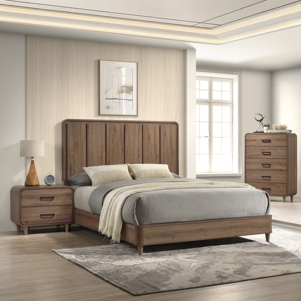 English Elm 1pc Contemporary Brown Wooden Tall Chest Five Drawer Bedroom Storage Compact Design B2741P482266