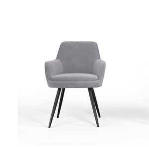 English Elm Grey Modern Mid-Century Upholstered Accent Chairs Set of 2 — Channel-Tufted Velvet Feel, Black Legs B347P339728