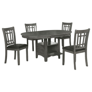 English Elm Ingall Farmhouse 5-Piece Dining Set in Medium Grey & Black with Oval Storage Table and Padded Chairs B062S01026