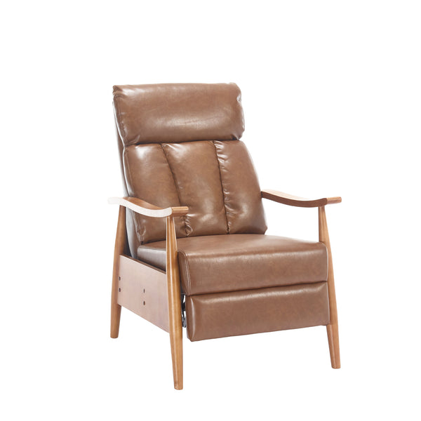 English Elm COOLMORE Mid-Century Recliner Armchair with Footrest, Plush Foam Cushion, Solid Wood Frame Comfort Light Brown W1539P210126