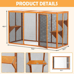 English Elm Detachable Cat Enclosure with Waterproof Roof Three Climb Platforms Patio Ready W2181P181958