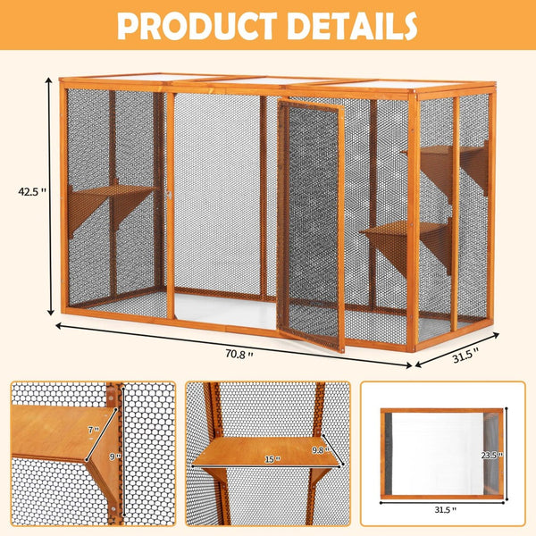 English Elm Detachable Cat Enclosure with Waterproof Roof Three Climb Platforms Patio Ready W2181P181958