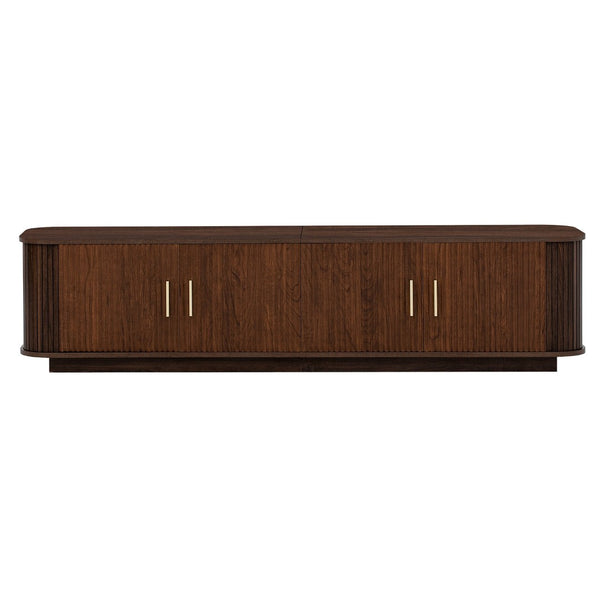 English Elm 70-inch Media Console with Sliding Groove Doors Solid Pine Legs and Cable Management N710P427898P