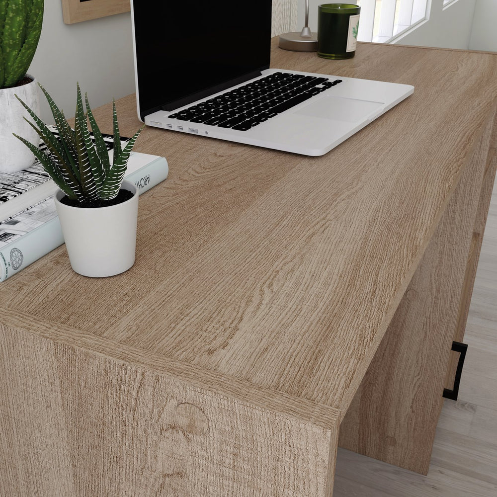 English Elm Desk, Compact Brown-Finish Desk With Adjustable Shelves For Small Spaces – Modern Home Office Solution B356P402730