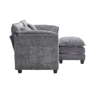 English Elm United Cozy Two-Seat Sofa With Chenille Fabric, Detachable Armrests, Footstools & Side Pockets W1568S00142-GIGA