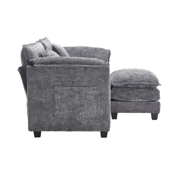 English Elm United Cozy Two-Seat Sofa With Chenille Fabric, Detachable Armrests, Footstools & Side Pockets W1568S00142-GIGA