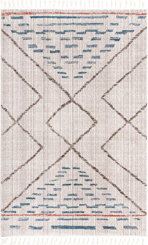 Unique Loom Aramis Kavi Machine Made Tribal Rug Ivory, Blue/Brown/Light Blue/Terracotta/Gray 5' 3" x 8' 0"