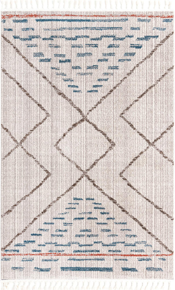 Unique Loom Aramis Kavi Machine Made Tribal Rug Ivory, Blue/Brown/Light Blue/Terracotta/Gray 5' 3" x 8' 0"