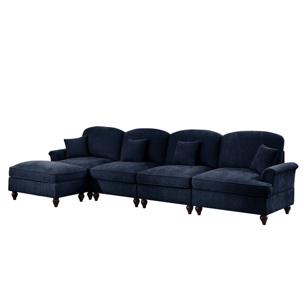 English Elm Classic Three Seater Modular L-Shaped Sectional Sofa With Flared Arms, Ruffled Skirts & Ottoman W3041S00261