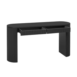 English Elm U_style Pine Veneer Console Table Arched Legs Stripe Drawers Entryway Hallway N711P415848B