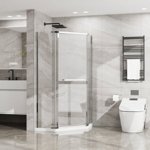 English Elm Goodyo Neo-Angle Frameless Shower Door 36x36x72 Corner Enclosure with 1/4" Tempered Glass, Matte Finish, 304 Stainless Hardware, Easy-Clean Chrome D163107682
