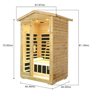 English Elm Two Person Far Infrared Outdoor Sauna Fir Wood Cabin with Bluetooth and Lcd Control W632S00031