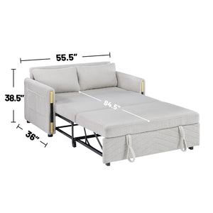 English Elm Teddy Velvet Sleeper Loveseat with Dual-Pull Convertible Bed, Plush Double Back, Side Pockets for Storage - Beige B016P392810