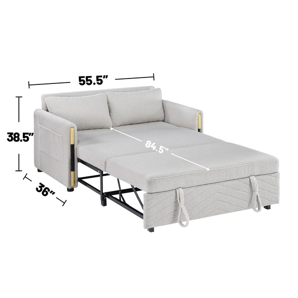 English Elm Teddy Velvet Sleeper Loveseat with Dual-Pull Convertible Bed, Plush Double Back, Side Pockets for Storage - Beige B016P392810