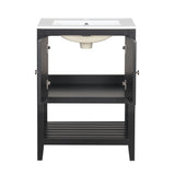 English Elm [Video] 24" Black Modern Sleek Bathroom Vanity Elegant Ceramic Sink With Solid Wood Frame Open Style Shelf