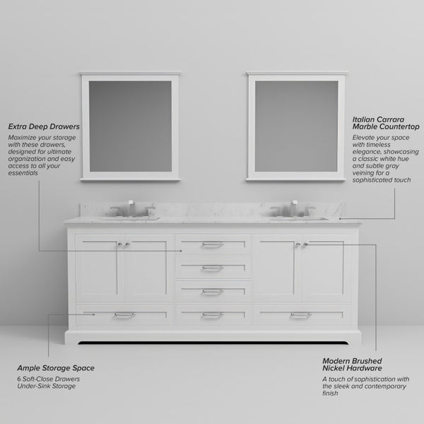 English Elm White Double Bath Vanity - Elegant 80" W Storage Solution With Soft-Close Features & Quick Install B2731P258257-GIGA