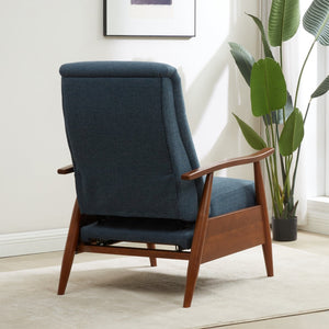 English Elm Tustin Mid-century Push Back Recliner with Chestnut Wood Arms and Performance Fabric Blue B050P429144