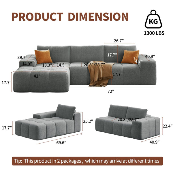 English Elm L-Shaped Modular Sofa With No Assembly, Deep Seating, Soft Flannelette, Perfect For Modern Spaces W3737S00005