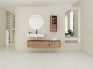 English Elm 60 Inch Wall-Mounted Bathroom Vanity Set With Resin Sink, Soft-Close Drawers & Side Cabinet Storage W999S00357