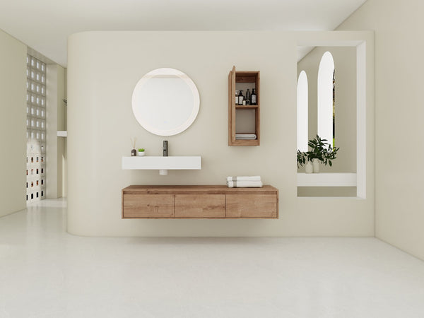 English Elm 60 Inch Wall-Mounted Bathroom Vanity Set With Resin Sink, Soft-Close Drawers & Side Cabinet Storage W999S00357